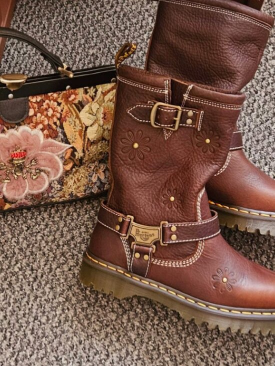 Dr. Martens Shoes - DR. MARTENS Anistone Hi FLOWER 🌺 Harness Biker Boots MSRP$340 ~ Limited Edition